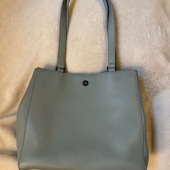 RARE! - Dagne Dover - Leather Work Bag / Crossbody - Grey/Sage Green - Picture 3 of 11
